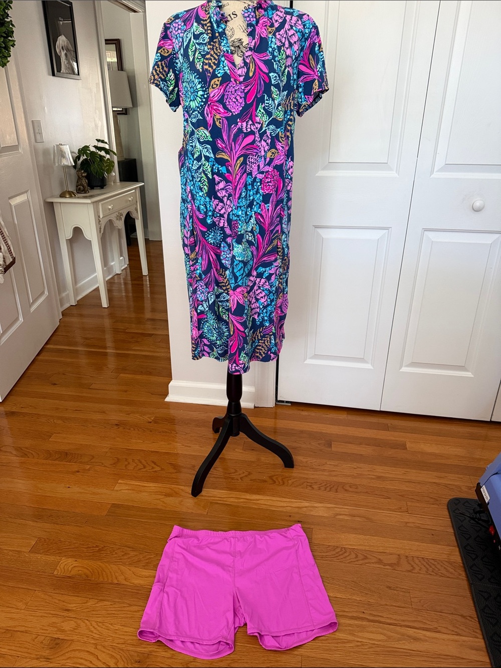 Lilly Pulitzer Navy Maxi Dress & Shorts with Pink & Turquoise Floral Print - Picture 2 of 9